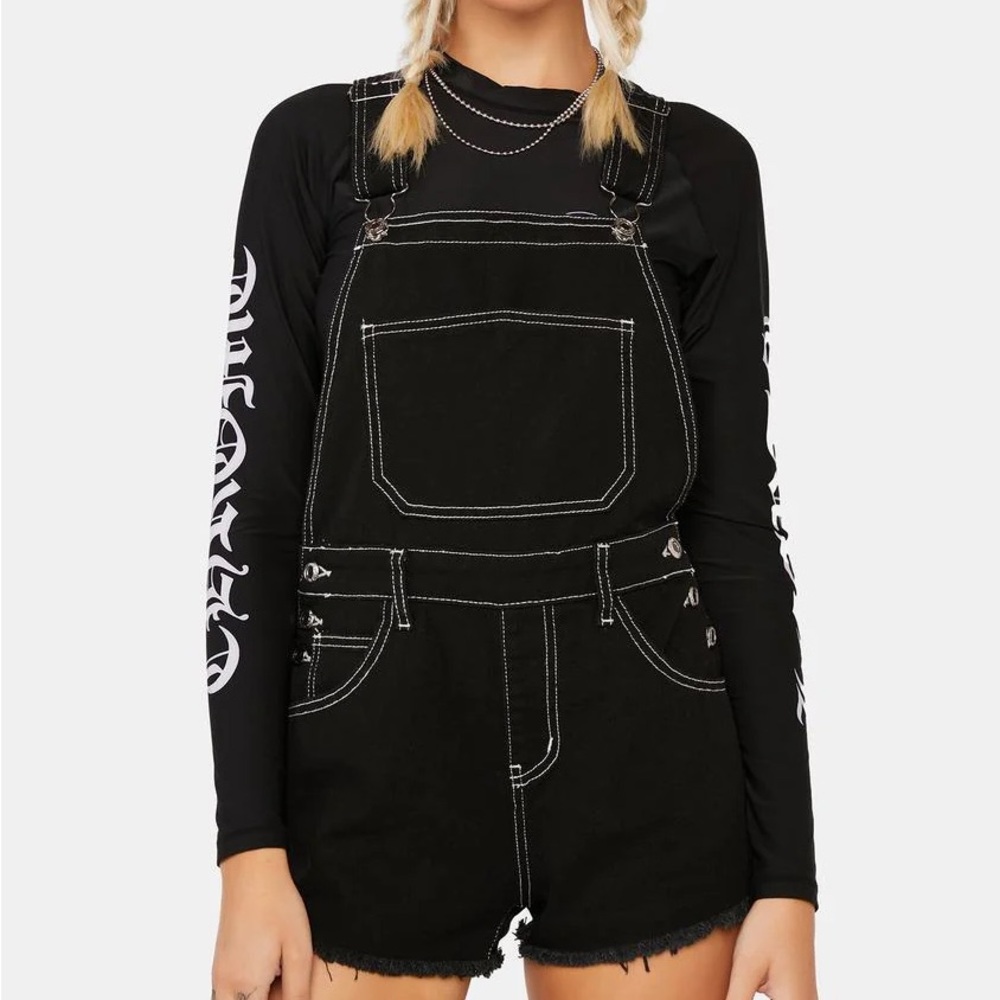 Edikted DUNGAREE DENIM ROMPER